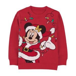 Disney Kids' Red White Minnie Mouse Christmas Pullover Sweatshirt Size 10